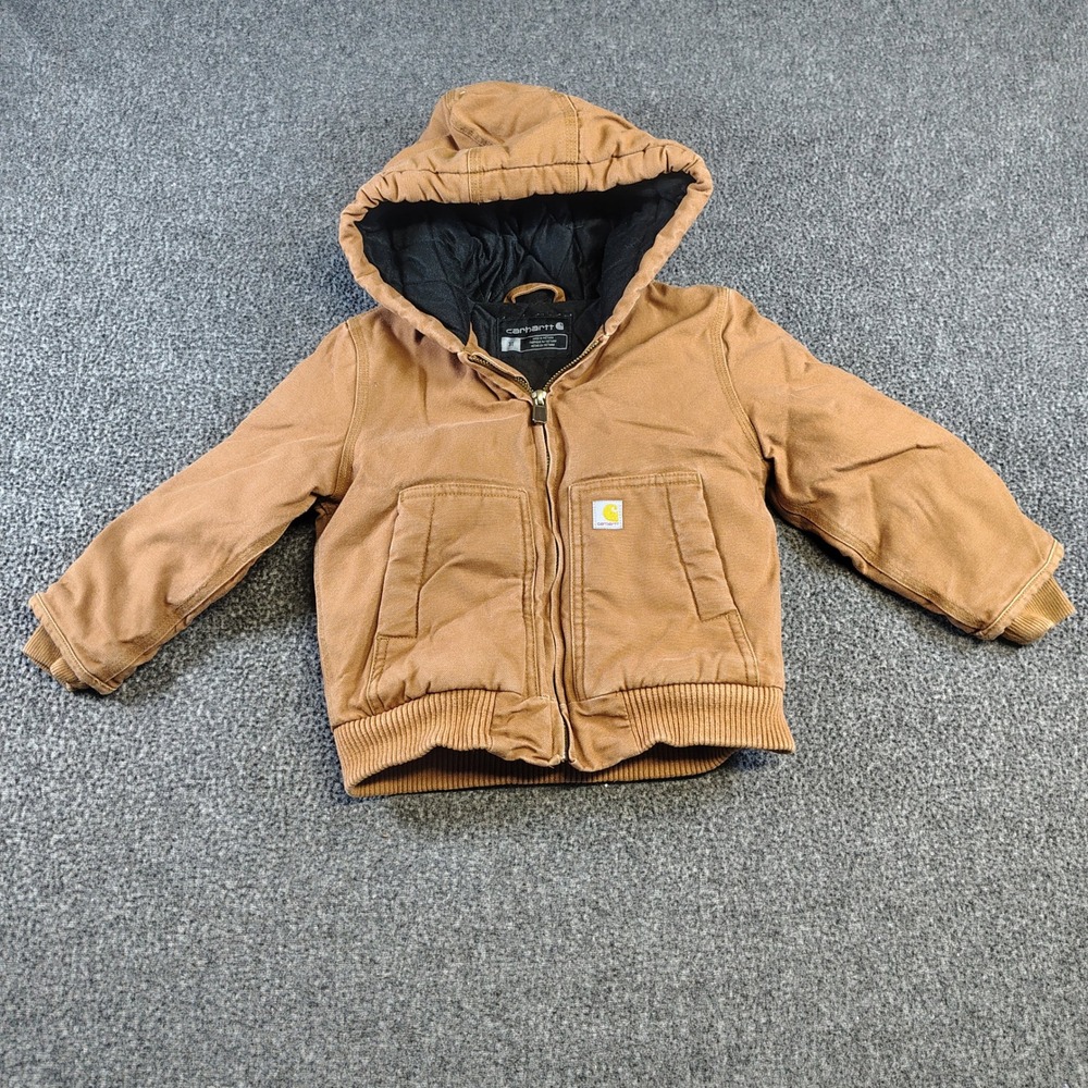 Carhartt Canvas Hooded Jacket Toddler 3T Brown Quilted Lined Workwear Coat
